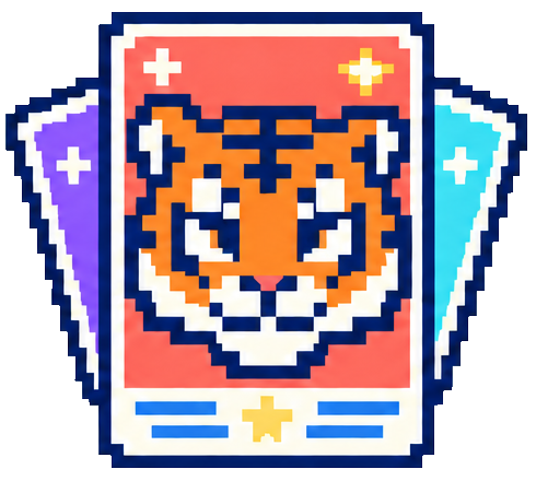Pixel tiger on a red trading card